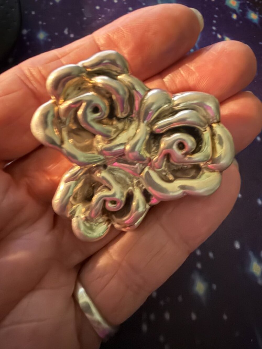 Sterling Electroform Roses Broch